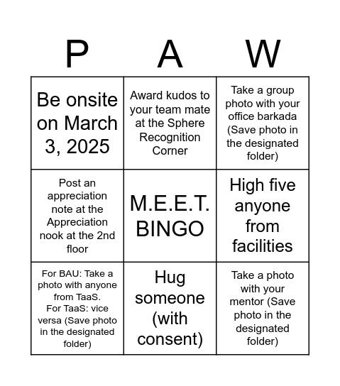 People Appreciation Week 2025 Bingo Card