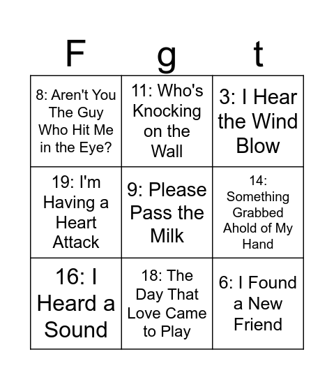 Fingertips Bingo Card