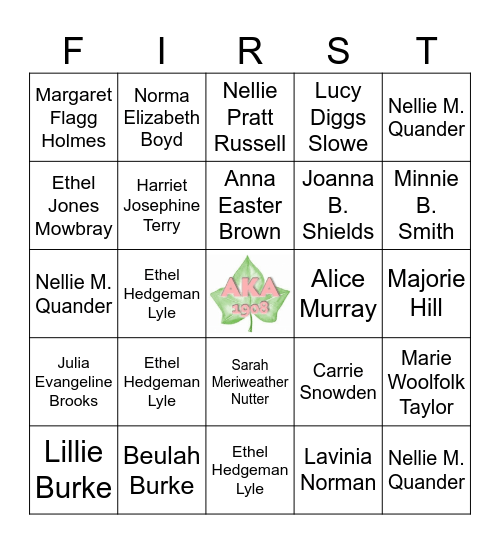 Alpha Kappa Alpha FOUNDERS Bingo Card