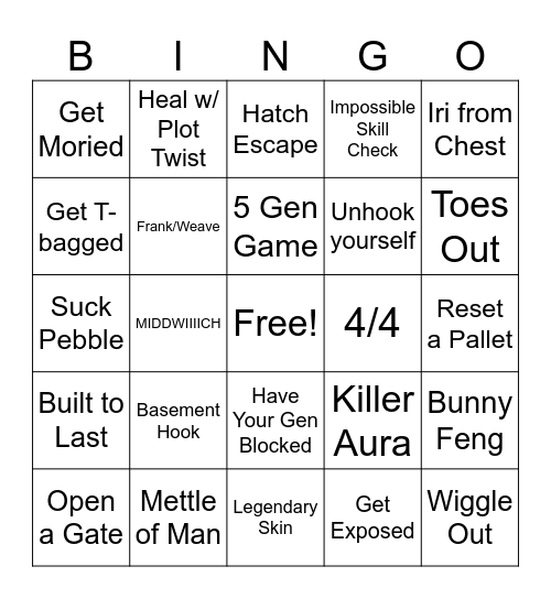 DBD Survivor Bingo Card
