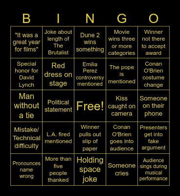 Oscars 2025 Bingo Card