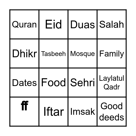 Ramadhan Bingo Card