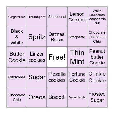 Cookie Bingo Card
