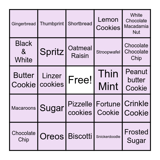 Cookie Bingo Card