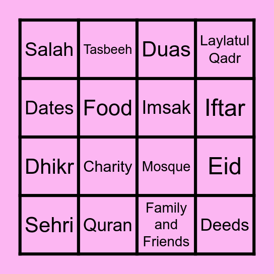 Ramadhan Bingo Card