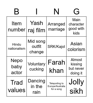 Bolly bingo Card