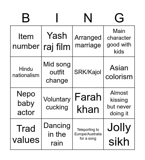 Bolly bingo Card