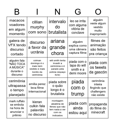 Bingo do oscar 2025 Bingo Card