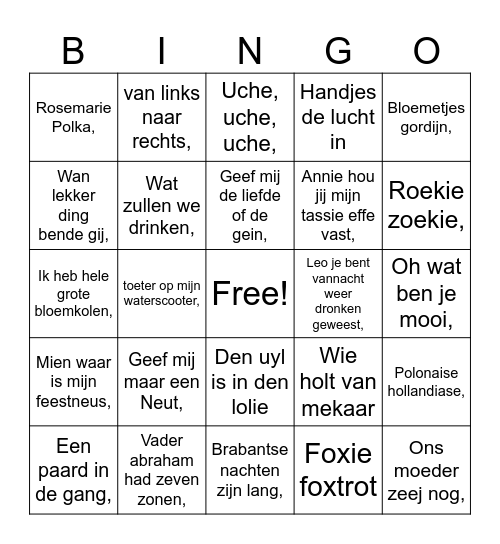 Muziek Carnaval Bingo Card