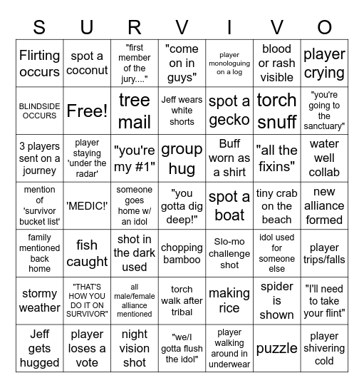 Survivor 48 Bingo Card