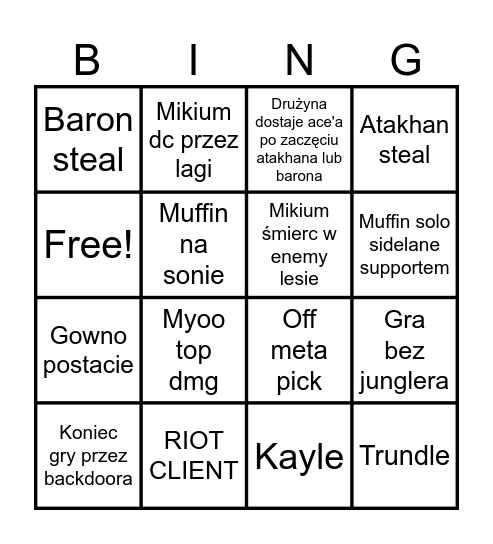 CLASH Bingo Card