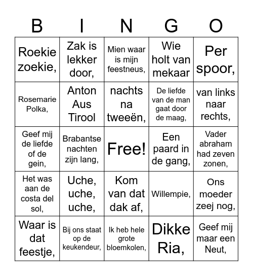 Muziek Carnaval Bingo Card