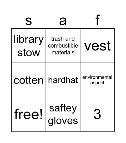 safety bingo Card