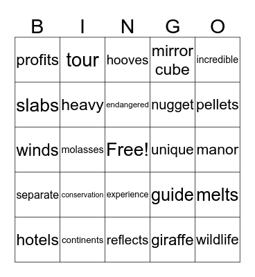 Incredible Places to Stay Bingo Card