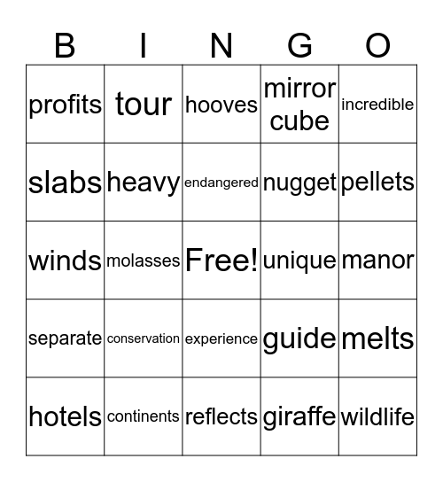 Incredible Places to Stay Bingo Card