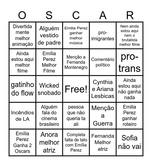 oscars 2025 Bingo Card