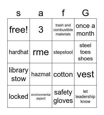 safety bingo Card