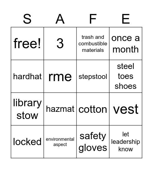 Safety Bingo Card