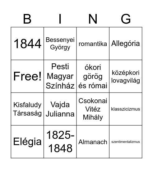 Felvilágosodás irodalma Bingo Card