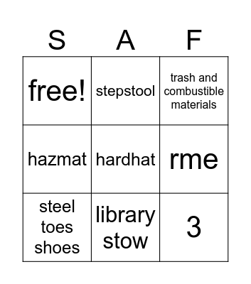 Safety Bingo Card