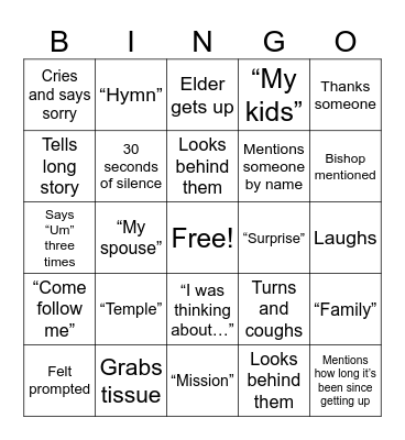 Fast Sunday Bingo Card