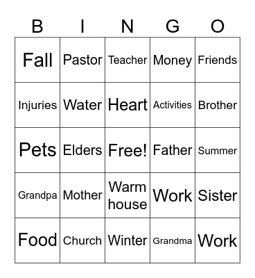 PRAYER BINGO Card