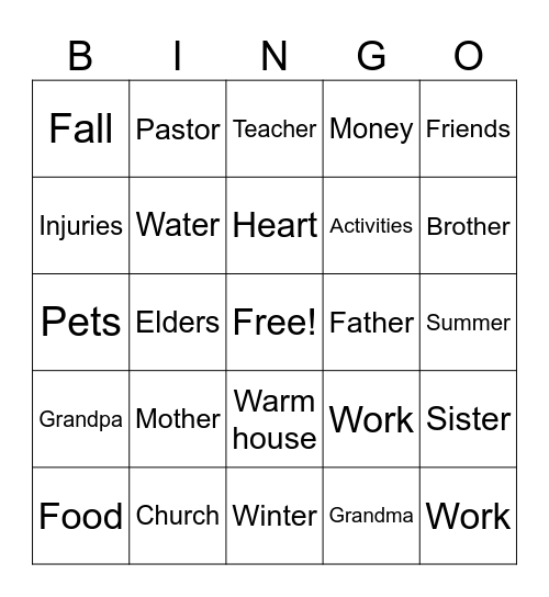 PRAYER BINGO Card