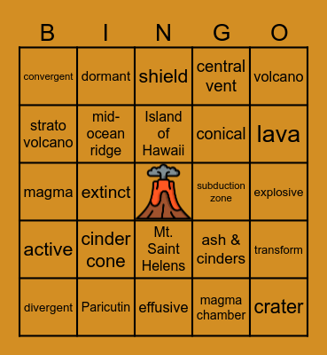 Volcanoes Bingo Card