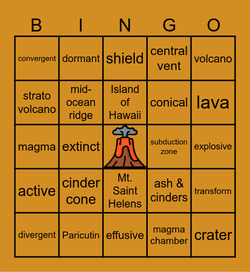 Volcanoes Bingo Card