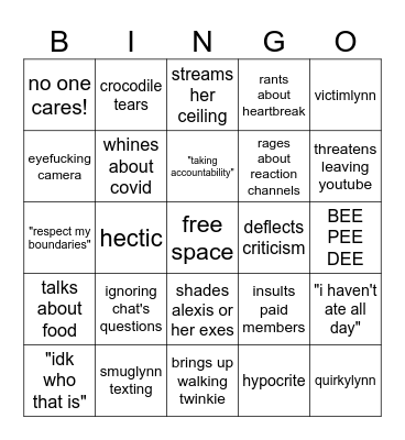 amberlynn livestream Bingo Card