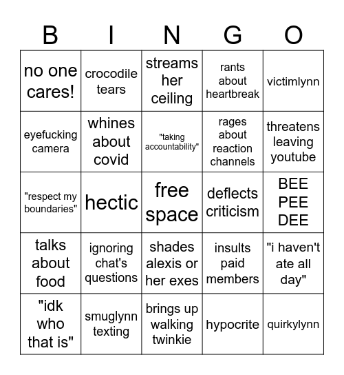amberlynn livestream Bingo Card