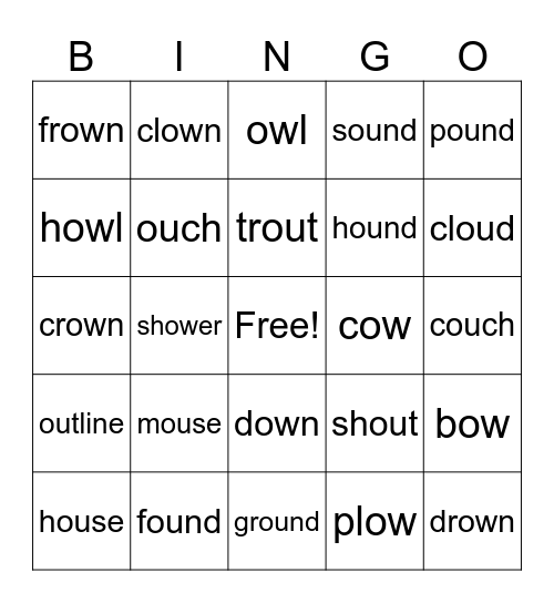 Read words with /ou/ Bingo Card