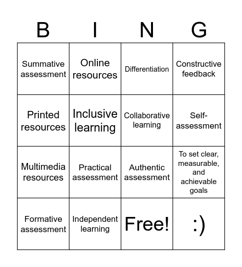 CET Bingo Card