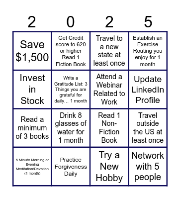 2025 Goals Bingo Card