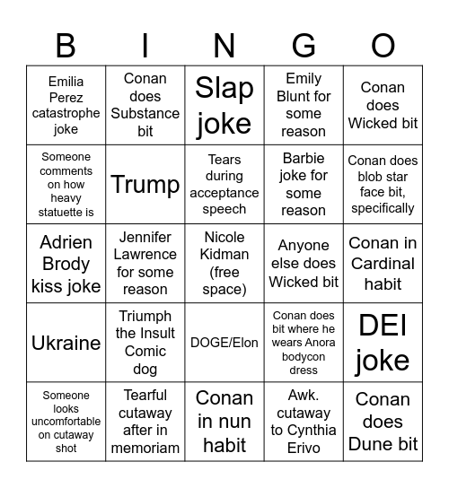 Oscar Night Bingo! Bingo Card