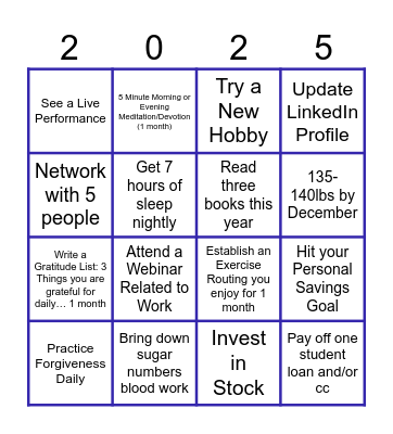 2025  Goals Bingo Card