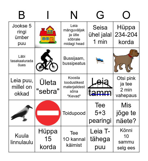 ÕUEBINGO-OTSI, MÄRKA JA LIIGU Bingo Card
