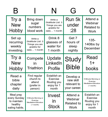 2025 Goals Bingo Card