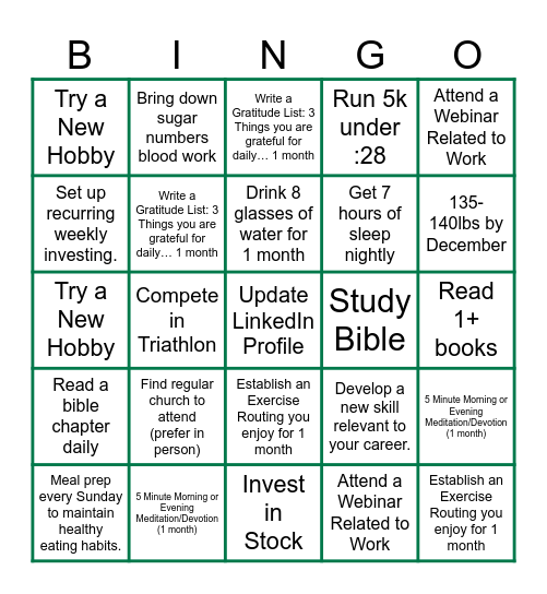 2025 Goals Bingo Card