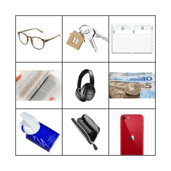 Dans mon sac Bingo Card