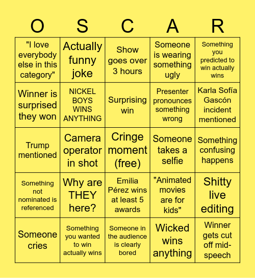 oscars Bingo Card