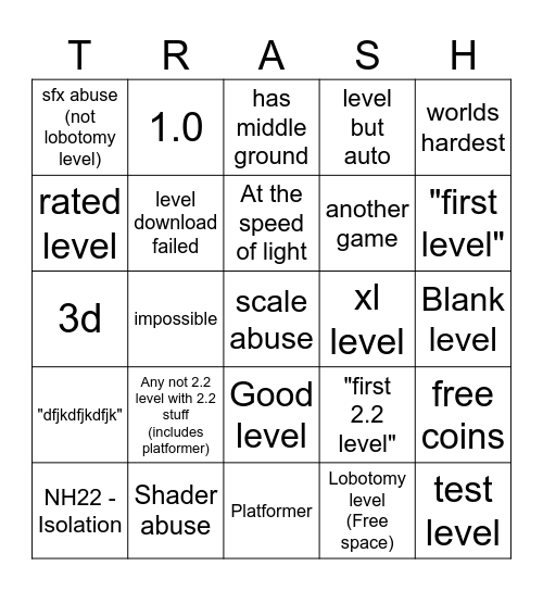 Geometry Dash 2.2 Recent Tab Bingo Card