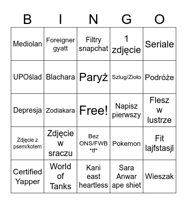 TINDEROWE BINGO Card