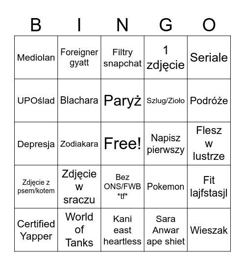 TINDEROWE BINGO Card