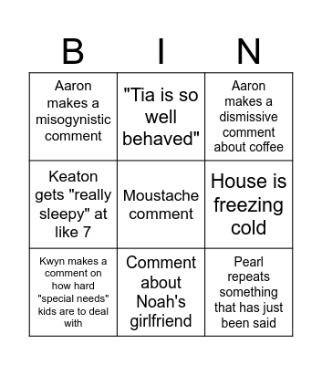 Family Dinner Bingo Card