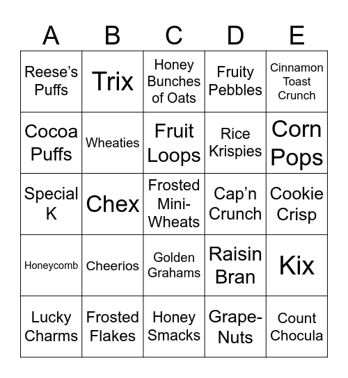 National Cereal Day Bingo Card