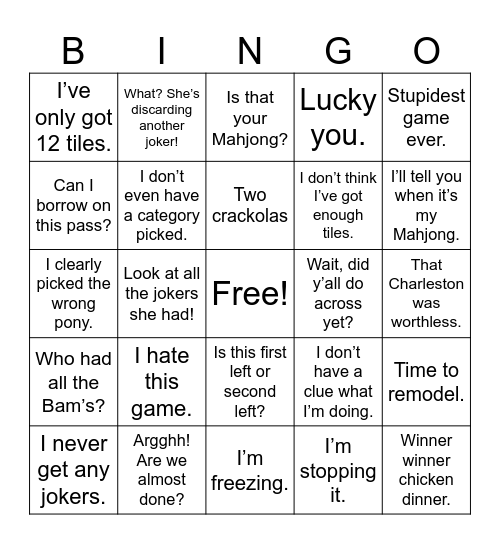 Mahjong Bingo Card