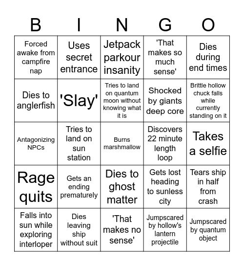 Outer Wilds NW Bingo Card
