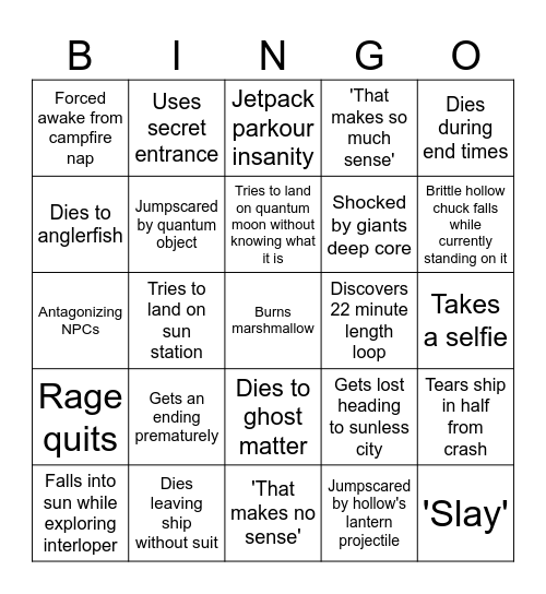 Outer Wilds NW Bingo Card