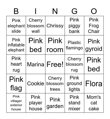 Pink ACNH Bingo Card